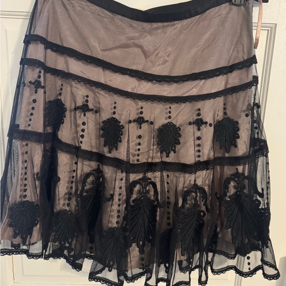 Anthropologie Dresses & Skirts - Anthropologie Black Embroidered Overlay A-Line Skirt on Nude Lining